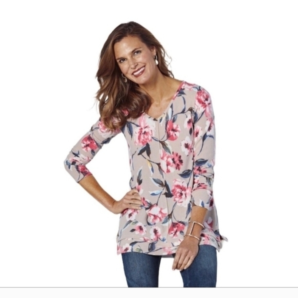 Soft‎ Surroundings Floral Cloud Nine Tunic Top Medium Comfort Softness Cuddle